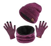 TAGVO Winter Beanie Hat, Scarf, Touch Screen Gloves 3 in 1 Kit di Accessori Caldi, Interna Morbido, Berretto Elasticizzato in Maglia per Berretto, Scaldacollo Elastico, 3 Dita Guanti Touch Scree