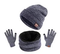 TAGVO Winter Beanie Hat, Scarf, Touch Screen Gloves 3 in 1 Kit di Accessori Caldi, Interna Morbido, Berretto Elasticizzato in Maglia per Berretto, Scaldacollo Elastico, 3 Dita Guanti Touch Scree
