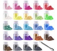 Tahbarshi Mica Polvere, 10g*24 Colori Pigmenti Coloranti Naturale per Resina Epossidica, Sapone, Slime, Candele, Bomba da Bagno, Cosmetici, Pittura, Incluso un Misurino