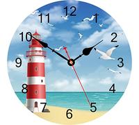 TAHEAT 30 cm Faro Gabbiano Orologio da Parete, Moderno Silenzioso Non ticchettio Orologi, Legno Funziona a Batteria Decorativo per Cucina/Bagno/Soggiorno/Sala da Pranzo