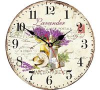 TAHEAT 30 cm Vintage Viola Lavanda Orologio da Parete, Silenzioso Legno Floreale Shabby Chic Orologio da Parete per Cucina/Bagno/Soggiorno/Sala da Pranzo/Camera da Letto
