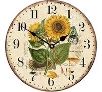 TAHEAT 34 cm Bellissimo Girasole Orologio da Parete, Annata Floreale Silenzioso Orologi, In legno Il giro Orologio da Parete per Cucina/Soggiorno/Camera da letto/Bagno