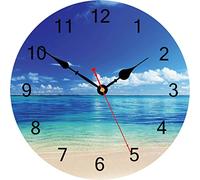 TAHEAT Blu Tranquillo Mare Orologio da parete, Silenzioso Bellissimo Cielo Spiaggia Il giro Orologi, Decorativo Orologio da parete per la cucina Bagno Soggiorno Casa Arte Arredamento, 34 cm