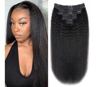 Tahikie Extension per capelli umani lisci crespi con clip, 120 g, con clip, per donne, 100% capelli umani vergini brasiliani non trattati, con clip diritti Yaki, capelli Remy neri naturali, 8 pezzi