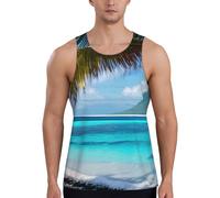 Tahiti Beach Print - Gilet da allenamento da uomo, ad asciugatura rapida, traspirante, da palestra, spiaggia, sport, abbigliamento casual quotidiano, Nero , L