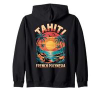 Tahiti Polinesia Francese, Palma Tramonto Tropicale e Oceano Felpa con Cappuccio
