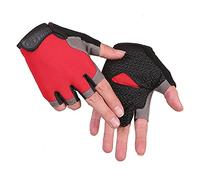 TAHUAON Guanti da palestra unisex a mezza dita per canoa, windsurf, kiteboarding vela regolabile da polso Cinch (ordinario-rosso L)