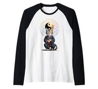 Tai Chi Gatto Yin Yang Fiore della Vita Arti Marziali Gattino Maglia con Maniche Raglan