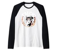 Tai Chi Gatto Yin Yang Fiore della Vita Arti Marziali Gattino Maglia con Maniche Raglan