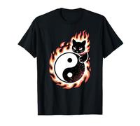 Tai Chi Gatto Yin Yang Fuoco Gattino Nero Gatti Divertenti Maglietta
