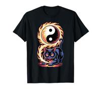 Tai Chi Gatto Yin Yang Fuoco Spirito Gatto Arte Estetica Scuro Maglietta