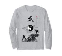 Tai Chi Mountain Calligrafia/Wushu Silhouette Design Maglia a Manica