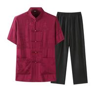 Tai Chi Uniforme Cotone Seta Set Qi Gong Arti Marziali Wing Chun Shaolin Kung Fu Camicia Abbigliamento Allenamento Rosso-XL