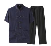 Tai Chi Uniforme Cotone Seta Set Qi Gong Arti Marziali Wing Chun Shaolin Kung Fu Camicia Abbigliamento Allenamento Blu Navy-S