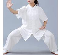 Tai Chi Uniforme Unisex Abbigliamento da Allenamento di Kung Fu per Arti Marziali Cotone E Lino Manica Corta Estate Wing Chun Mattina per Esercizi Abbigliamento,004,XS