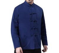 Tai Chi Uniforme Vestito Cinese Tradizionale Kung Fu Vestiti Cotone Manica Lunga, Blue, XXL-3XL