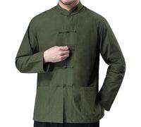 Tai Chi Uniforme Vestito Cinese Tradizionale Kung Fu Vestiti Cotone Manica Lunga, Green, 3XL-4XL