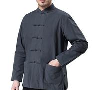 Tai Chi Uniforme Vestito Cinese Tradizionale Kung Fu Vestiti Cotone Manica Lunga, Grey, L-XL