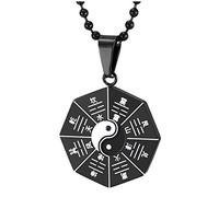 Tai Chi Yin Yang Bagua Otto Diagrammi Ciondolo con Nero BiancoSmalto, Collana con Pendente da Uomo Donna, Acciaio