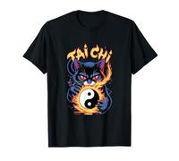Tai Chi Yin Yang Gattino Scuro Arti Marziali Gatto Fuoco Energia Maglietta