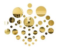 TAIANJI Specchio rotondo autoadesivo, 40 pezzi, per decorazione da parete fai da te, soggiorno, camera da letto, riflessione (oro)