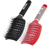 TaiBest Set di spazzole per capelli con setole di cinghiale spazzola secca/bagnata per capelli fini, spessi e ricci - spazzola per capelli curvi e ventilata per donne, uomini o bambini (nero e rosso)