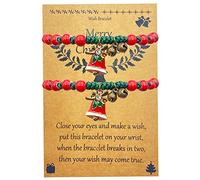 Taichell 2 braccialetti dei desideri di Natale per le donne campane albero di Babbo Natale braccialetti per coppie, sorelle, amici, perline rosse e verdi braccialetto di Natale regalo gioielli