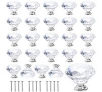 TAICHEUT 30 pomelli in cristallo trasparente da 40 mm, pomelli a diamante per cassetti e armadi, con viti, maniglie per casa, cucina, ufficio
