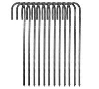 TAICHEUT Confezione da 12 pali per cemento armato da 40 cm, colore nero, resistenti, zincati, con gancio a J, per fissare tende, trampolini, capannoni da giardino, rete antivento