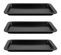 TAICHEUT Confezione da 3 teglie da forno in acciaio al carbonio, 33 x 23 x 2 cm, colore nero, antiaderenti, rettangolari, per cuocere barbecue, carne, verdure, pane, torte