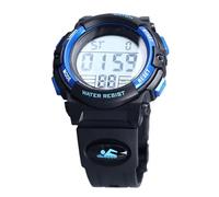 Taidda Orologio Sportivo Elettronico Digitale Impermeabile Durevole Progettato per Bambini Cinturino in PU 43 Mm Cassa in Resina a Specchio per PC in Acciaio Inossidabile (BLUE)