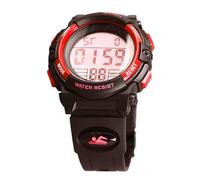 Taidda Orologio Sportivo Elettronico Digitale Impermeabile Durevole Progettato per Bambini Cinturino in PU 43 Mm Cassa in Resina a Specchio per PC in Acciaio Inossidabile (rosso)