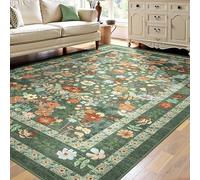 Taidianolp Tappeto Salotto Moderno Pelo Corto,Decorazione moderna in stile fattoria con fiori multicolori, verde, 120 x 180 cm,Soggiorno, Camera da letto Decorativi Moderni,