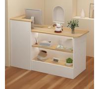 Taifuan Banco Reception Curvo Alto Ufficio con Cassetti,Bancone Cassa per Negozio Abbigliamento,Tavolo da Banco Cassa al Dettaglio, Cassa Reception(Walnut/Left,140x100x45cm)
