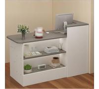 Taifuan Banco Reception Curvo Alto Ufficio con Cassetti,Bancone Cassa per Negozio Abbigliamento,Tavolo da Banco Cassa al Dettaglio, Cassa Reception(Gris/Derecho,140x100x45cm)