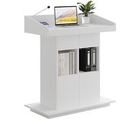 Taifuan Mobile Solid Wood Podium Lectern with Wheels, Floor Standing Church Pulpit with Storage And Wire Holes for Speeches, Teaching And Conferences(White,39.4″x19.68″x44″)