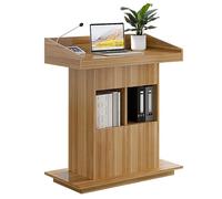 Taifuan Mobile Solid Wood Podium Lectern with Wheels, Floor Standing Church Pulpit with Storage And Wire Holes for Speeches, Teaching And Conferences(Light Walnut,31.4″x19.68″x44″)