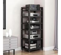 Taifuan Rack Audio Mobile con Ruote Universali,Mobiletto Portaoggetti Stereo Audio A 4-7 Ripiani,Mobile Stereo Hi Fi Rack HiFi per Soggiorno, Ufficio, Home Theater(Black,6-Tier)