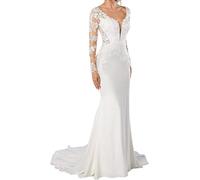 TAIGUHUI Abiti da Sposa Ufficio Registro Civile Abiti da Sposa Sirena Lungo Pizzo Abito da Sposa con Treno, Avorio, 44