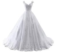 TAIGUHUI Abito da Sposa Lungo Principessa Bridal Tulle, Bianco, 44
