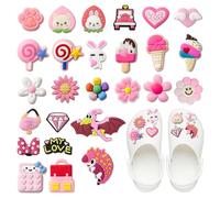 TAIHOBO 26 Pezzi Ciondoli per Scarpe Rosa, per Crocs Charm, Ciondoli Decorativi DIY per Crocs Bambina Donna, Charms in PVC per Jibbitz Crocs, Accessori per Crocs per Giocare in Spiaggia