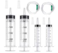 TAIHOBO 2PCS Siringa Grande 200ml, 2PCS Siringa 60 ml, Siringa Aspira Liquidi di Plastica, Siringhe Sterili Senza Ago, con 2 Tubo da 1m e Tappo per Laboratorio Industria Giardino e Animali Domestici