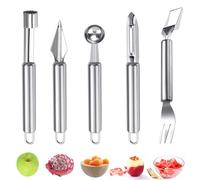 TAIHOBO 5 Pezzi Taglia Frutta Set, Togli Torsolo Mela Robusto e Durevole, Levatorsolo Mela Facile da Pulire Taglia Anguria a Cubetti, Affilato Leva Torsolo Mela e Coltello per Intagliare Frutta