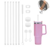 TAIHOBO 6 Pezzi Cannucce Plastica per Stanley Cup 40oz, 31cm Cannuccia Riutilizzabili Trasparenti, Accessori per Stanley Cup con 6 Coperture per Cannuccia e 1 Spazzola per la Pulizia