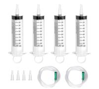 TAIHOBO Siringa 100 ml, 4 Pezzi Siringa Grande Senza Ago con Tappo, Siringhe in Plastica con 2 Tubo da 1m, Siringa Aspira Liquidi Riutilizzabili per Laboratorio Industria Giardino e Animali Domestici