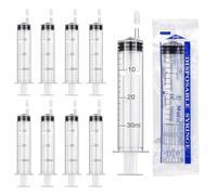 TAIHOBO Siringa 30 ml, 10 Pezzi Siringa Senza Ago con Tappo, Siringhe in Plastica Riutilizzabili, Confezionato Singolarmente, Siringa Aspira Liquidi per Laboratorio Industria e Animali Domestici