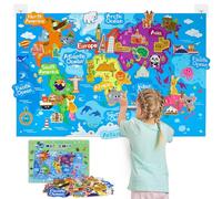 Taika - Set da tavola in feltro con mappa del mondo da 109,2 x 71,1 cm, tappetino da pavimento, bacheca in feltro con animali, tappeto a tema geografia, tappeto per area dei paesi del