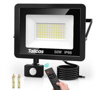 Tailcas 50W Faretto LED da Esterno con Sensore di Movimento, IP66 Impermeabile Faretti LED da Esterno con Telecomando, 4500LM Luci Faretto LED Interno ed Esterno per Giardino, Cortile, Garage