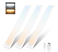 Tailcas 72LED 3 Pack 2000mAh Lampada da armadio USB-C Ricaricabile Magnetica, 3 modalità 2 Colori Regolabile Led Cucina Sotto Mobile Notturna per Armadi Scala Cucina