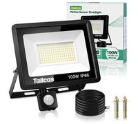 Tailcas 100W Faretto Led da Esterno con Sensore di Movimento, IP66 Impermeabile Faro Led Esterno, 144 Leds 6500K 9000LM Bianca Fredda -Luce a Led da Interno ed Esterno per Garage Cortile Giardino